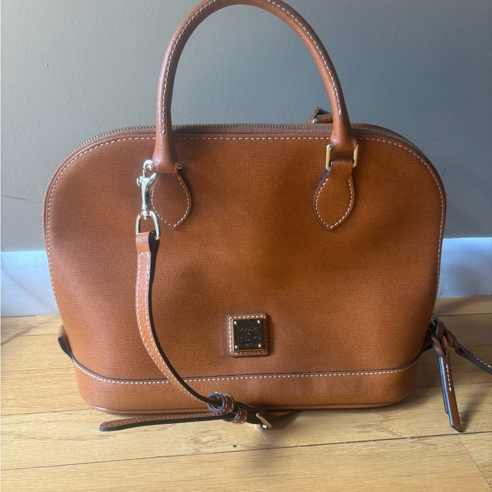Dooney and Bourke Classic Tan Saffiano Leather Dome Satchel Bag